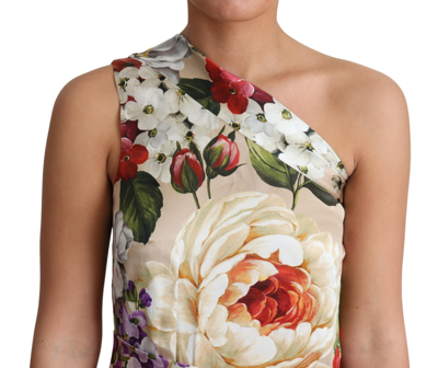 Shop Dolce & Gabbana Print Silk Stretch One Shoulder Floral Women's Dress In Multicolor
