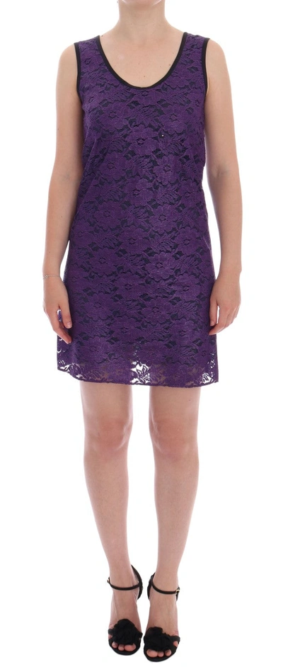 Shop Dolce & Gabbana Purple Floral Lace Short Mini Shift Women's Dress