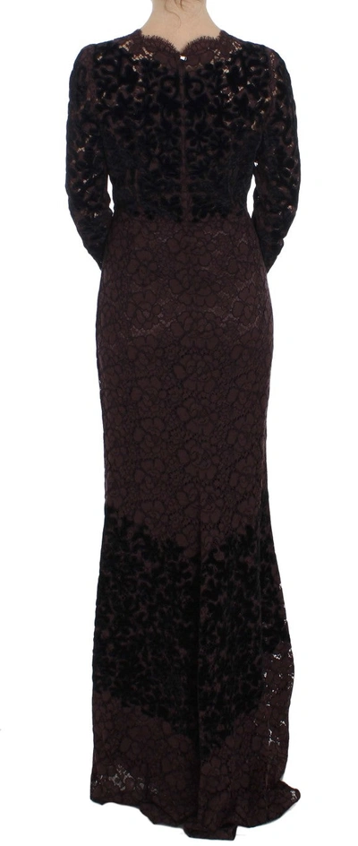 Shop Dolce & Gabbana Purple Floral Lace Ricamo Maxi Women's Dress In Black
