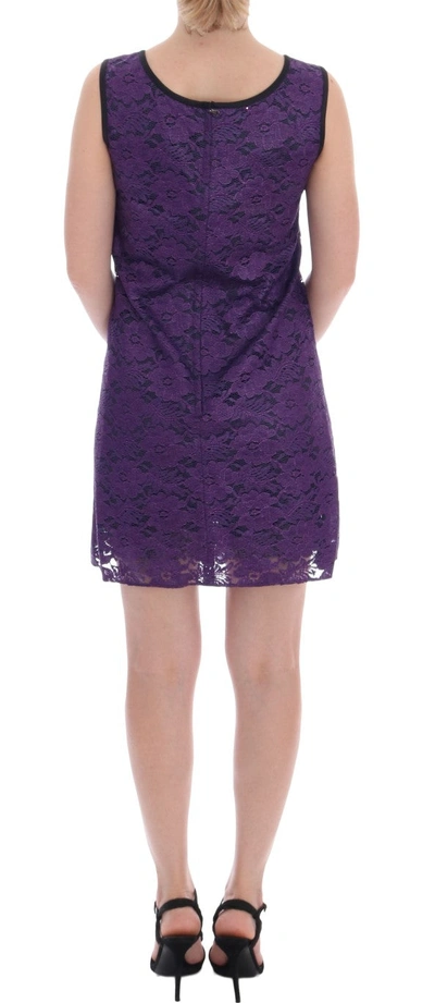 Shop Dolce & Gabbana Purple Floral Lace Short Mini Shift Women's Dress