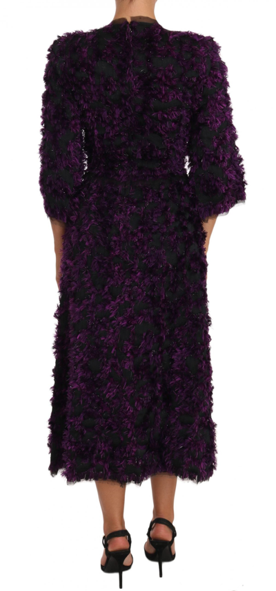 Shop Dolce & Gabbana Purple Fringe Midi Sheath Women's Dress