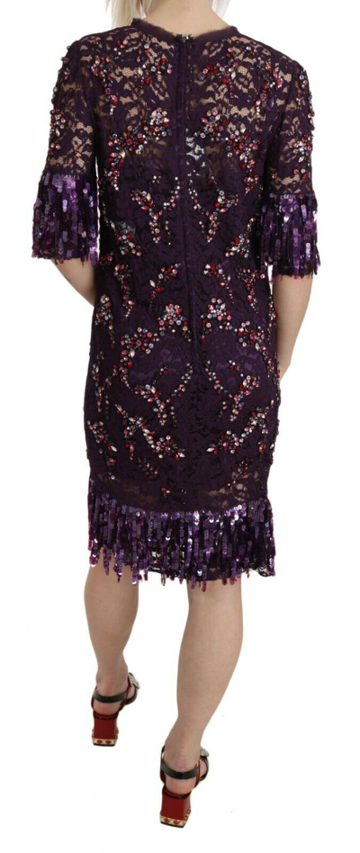 Shop Dolce & Gabbana Elegant Purple Floral Lace Crystal Women's Dress