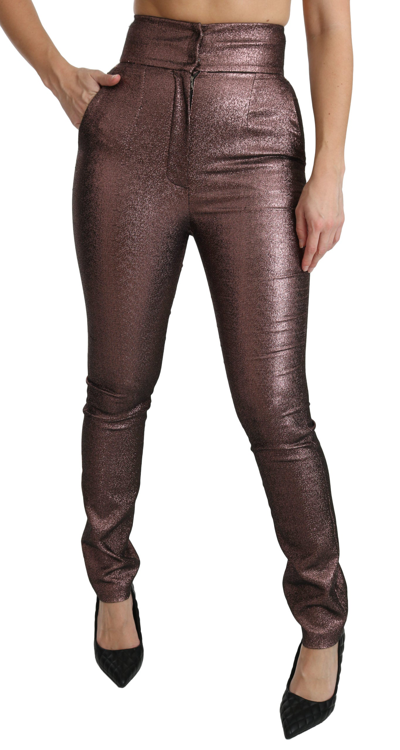 Shop Dolce & Gabbana Purple Metallic High Waist Skinny Cotton Women's Pants