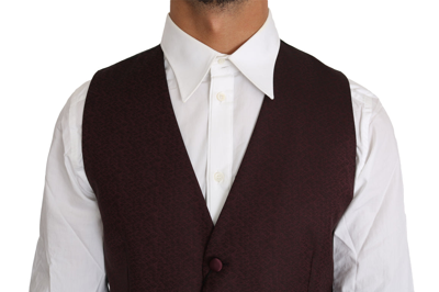 Shop Dolce & Gabbana Purple Pattern Wool Silk Waistcoat Men's Vest