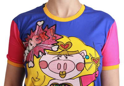 Shop Dolce & Gabbana Purple Pig Supergirl Top Cotton Women's T-shirt In Blue