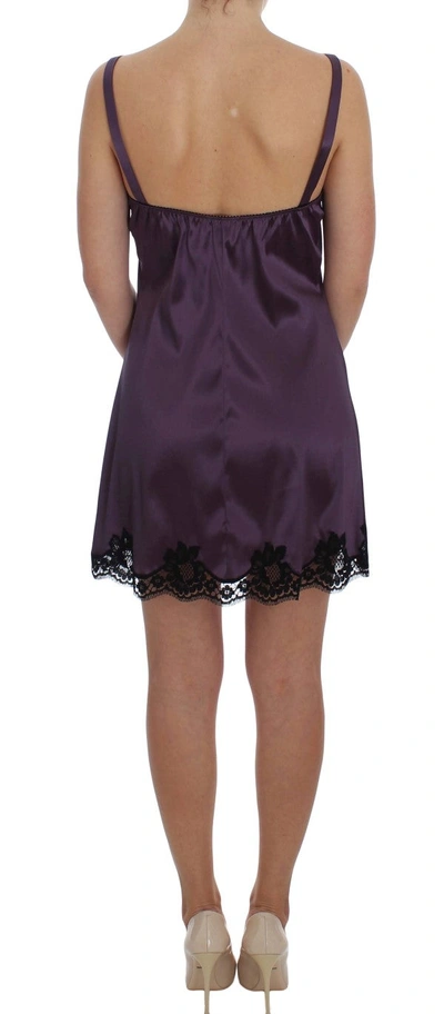 Shop Dolce & Gabbana Purple Silk Black Lace Lingerie Women's Dress