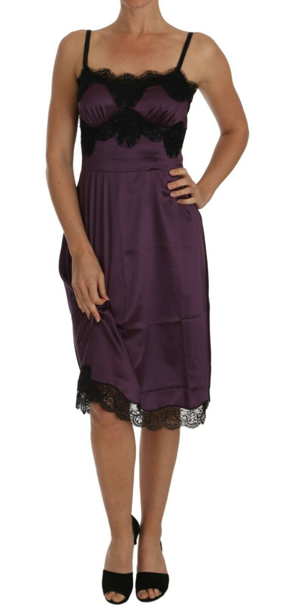 Shop Dolce & Gabbana Elegant Purple Silk Lace Chemise Women's Dress