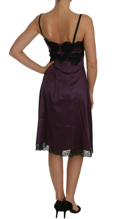 Dolce & Gabbana Purple Silk Stretch Black Lace A-line Dress In Purple