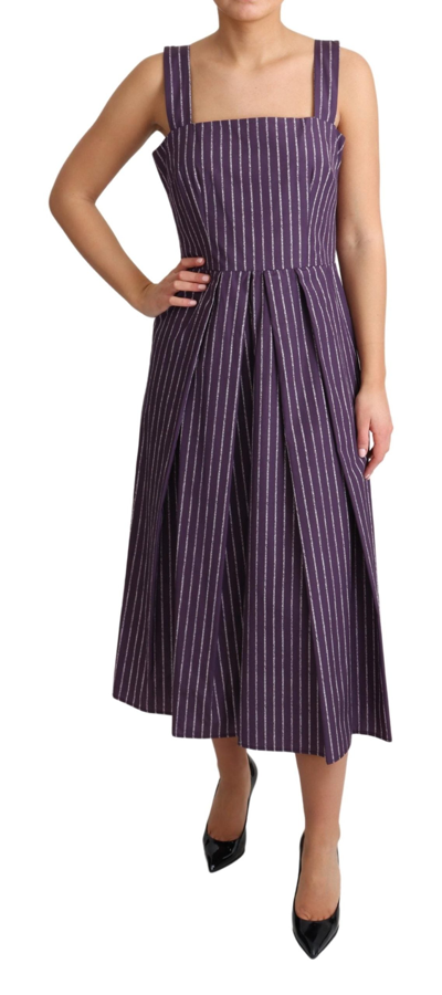 Shop Dolce & Gabbana Purple Striped Cotton A-line Stretch Women's Dress