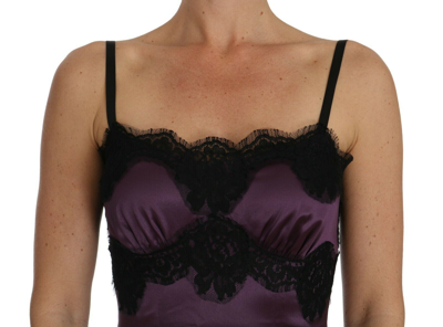 Dolce & Gabbana Purple Silk Stretch Black Lace A-line Dress In Purple