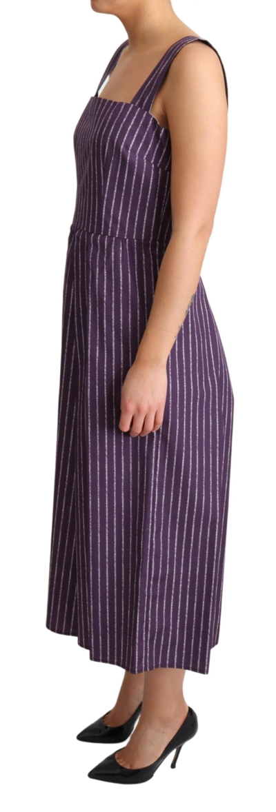 Shop Dolce & Gabbana Purple Striped Cotton A-line Stretch Women's Dress