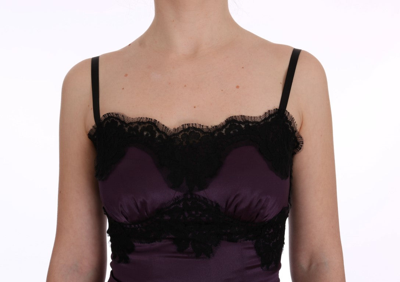 Shop Dolce & Gabbana Purple Silk Stretch Black Lace Women's Dress