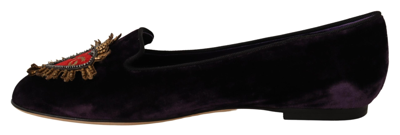 Shop Dolce & Gabbana Purple Velvet Dg Heart Loafers Flats Women's Shoes