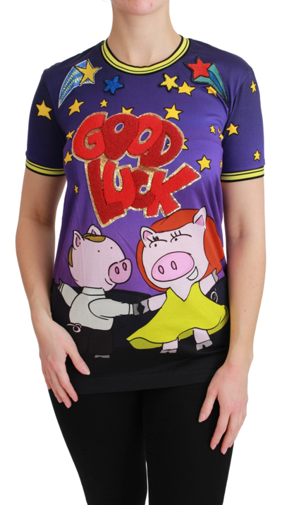 Shop Dolce & Gabbana Purple Year Of The Pig Top Cotton Women's T-shirt