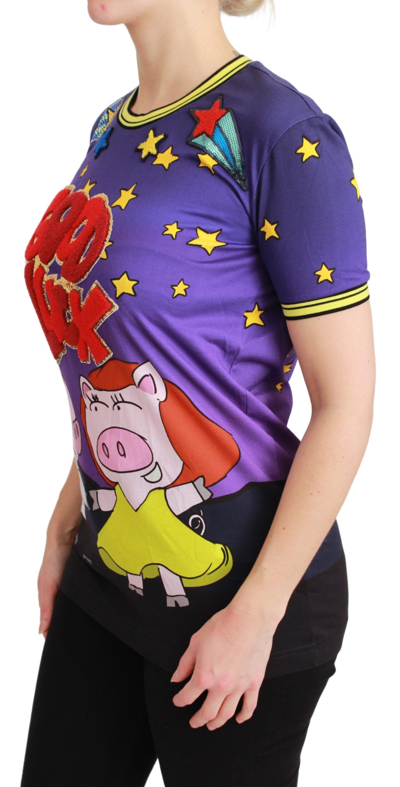 Shop Dolce & Gabbana Purple Year Of The Pig Top Cotton Women's T-shirt