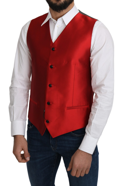 Shop Dolce & Gabbana Ravishing Red Silk Formal Men's Vest