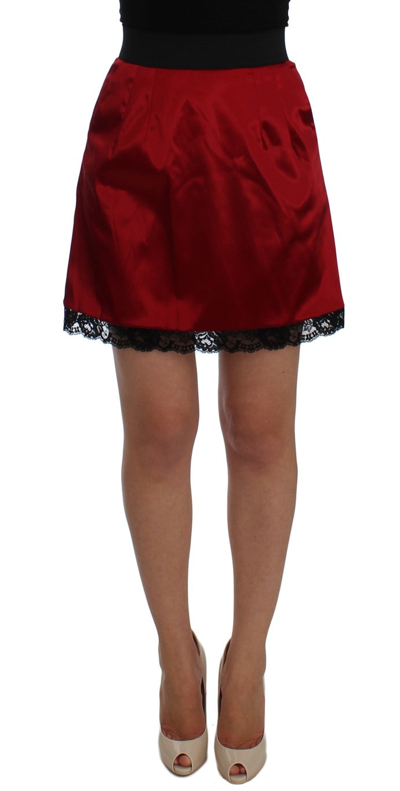 Shop Dolce & Gabbana Red Black Lace A-line Above Knee Women's Skirt
