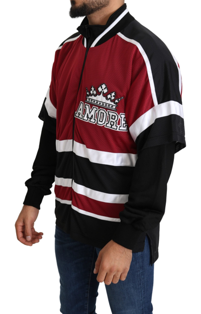 Dolce & Gabbana Red Black Amore Sport Full Zipper Sweater In Black And Red