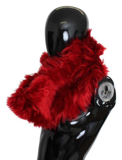 Shop Dolce & Gabbana Red Alpaca Leather Fur Neck Wrap Shawl Women's Scarf