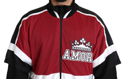 Dolce & Gabbana Red Black Amore Sport Full Zipper Sweater In Black And Red