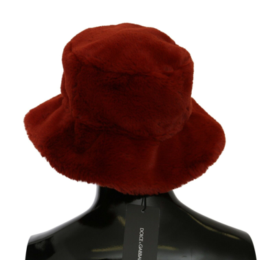 Shop Dolce & Gabbana Red Bordeaux Fur Wide Brim Bucket  Women's Hat