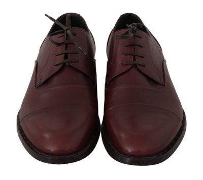 Shop Dolce & Gabbana Red Bordeaux Leather Derby Formal Men's Shoes