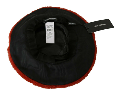 Shop Dolce & Gabbana Red Bordeaux Fur Wide Brim Bucket  Women's Hat