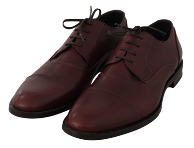 Shop Dolce & Gabbana Red Bordeaux Leather Derby Formal Men's Shoes