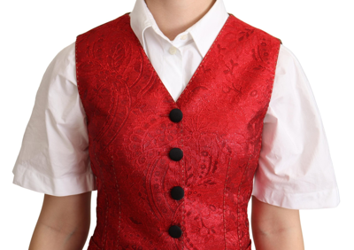 Shop Dolce & Gabbana Red Brocade Leopard Print Waistcoat Women's Vest