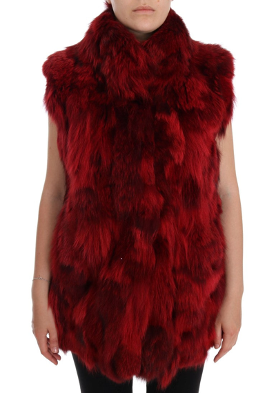 Shop Dolce & Gabbana Red Coyote Fur Sleeveless Coat Women's Jacket