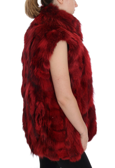 Shop Dolce & Gabbana Red Coyote Fur Sleeveless Coat Women's Jacket