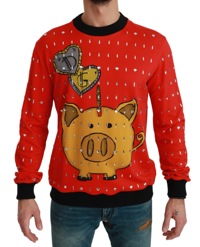 Shop Dolce & Gabbana Red Crystal Pig Of The Year Men's Sweater