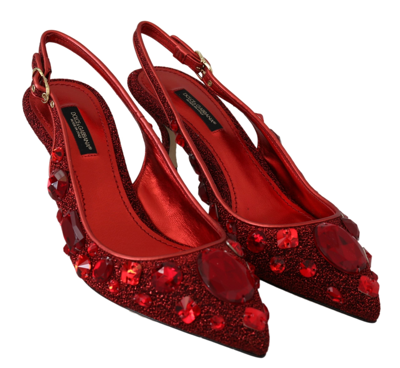 Shop Dolce & Gabbana Red Crystal Christmas Slingbacks Women's Shoes