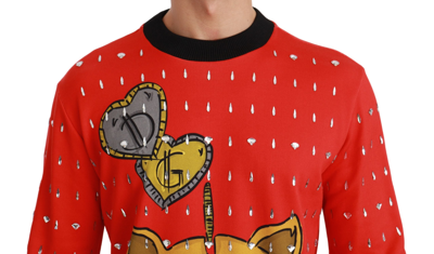 Shop Dolce & Gabbana Red Crystal Pig Of The Year Men's Sweater