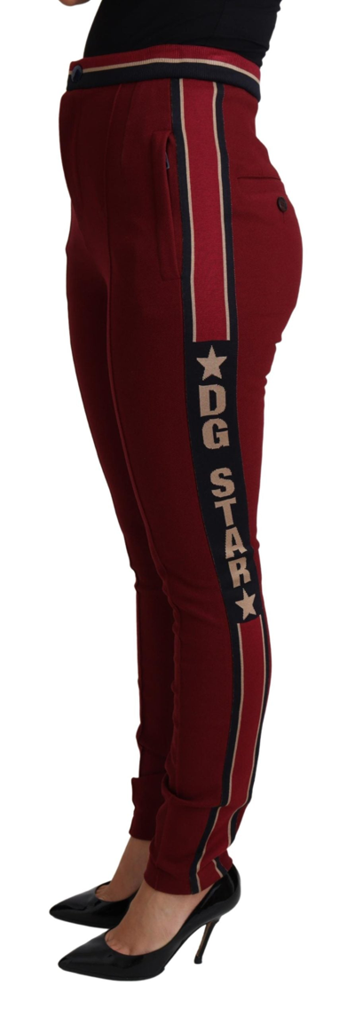 Shop Dolce & Gabbana Red Dg Star Striped Skinny Cotton Women's Pant