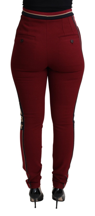 Shop Dolce & Gabbana Red Dg Star Striped Skinny Cotton Women's Pant