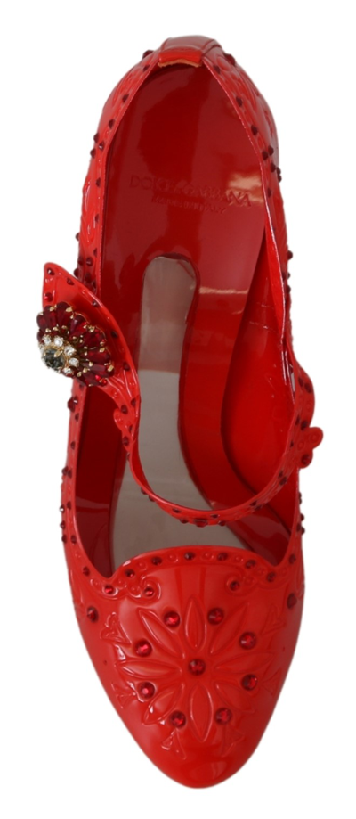 Shop Dolce & Gabbana Red Floral Crystal Cinderella Heels Women's Shoes