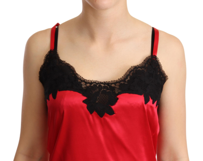 Shop Dolce & Gabbana Red Floral Lace Trimmed Silk Satin Camisole Women's Top