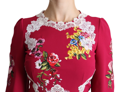 Shop Dolce & Gabbana Floral Embroidered Sheath Midi Women's Dress In Red