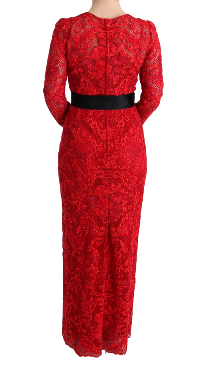 Shop Dolce & Gabbana Red Floral Ricamo Sheath Long Women's Dress