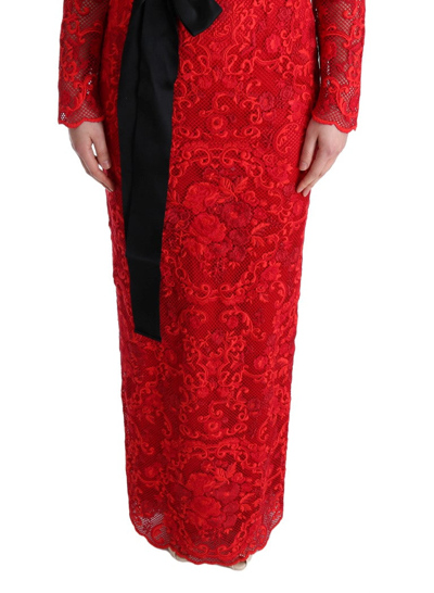 Shop Dolce & Gabbana Red Floral Ricamo Sheath Long Women's Dress