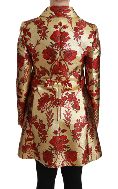 Shop Dolce & Gabbana Red Gold Floral Brocade Cape Coat Women's Jacket