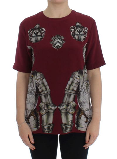 Shop Dolce & Gabbana Red Knight Print Silk Blouse Women's T-shirt