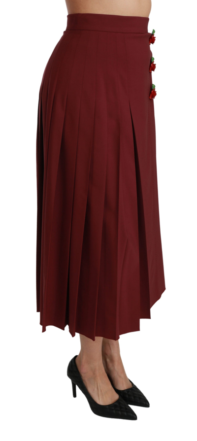 Shop Dolce & Gabbana Red High Waist Pleated Maxi Wool Women's Skirt