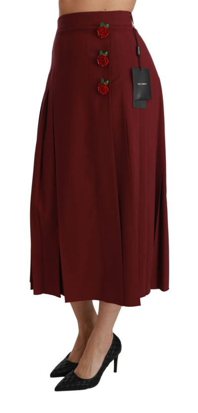 Shop Dolce & Gabbana Red High Waist Pleated Maxi Wool Women's Skirt