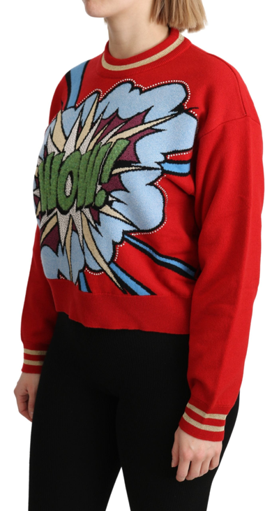 Shop Dolce & Gabbana Red Knitted Cashmere Cartoon Top Women's Sweater