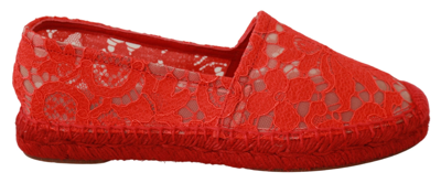 Shop Dolce & Gabbana Red Lace Cotton Espadrilles Flats Women's Shoes