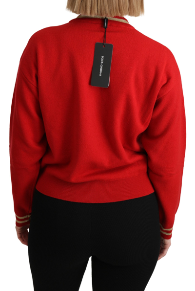 Shop Dolce & Gabbana Red Knitted Cashmere Cartoon Top Women's Sweater