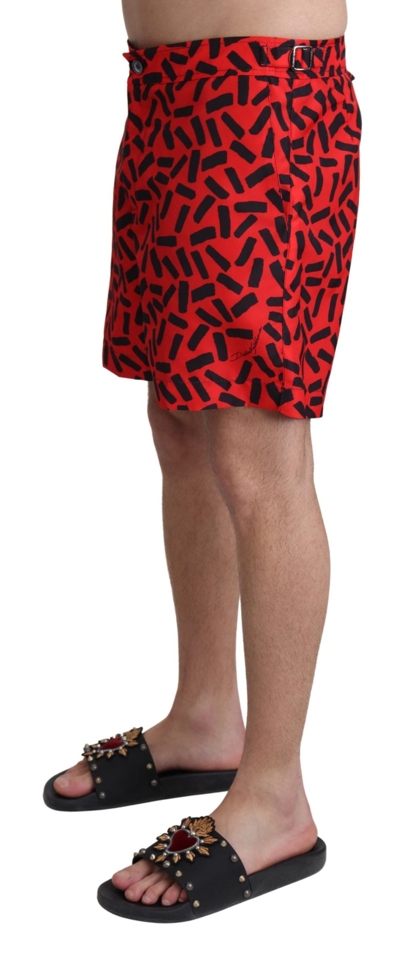 Shop Dolce & Gabbana Red Patterned Beachwear Shorts Men's Swimwear