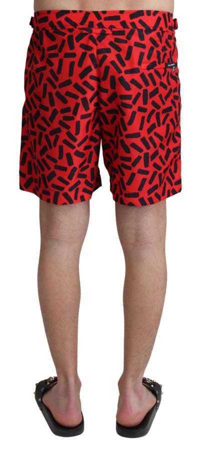 Shop Dolce & Gabbana Red Patterned Beachwear Shorts Men's Swimwear